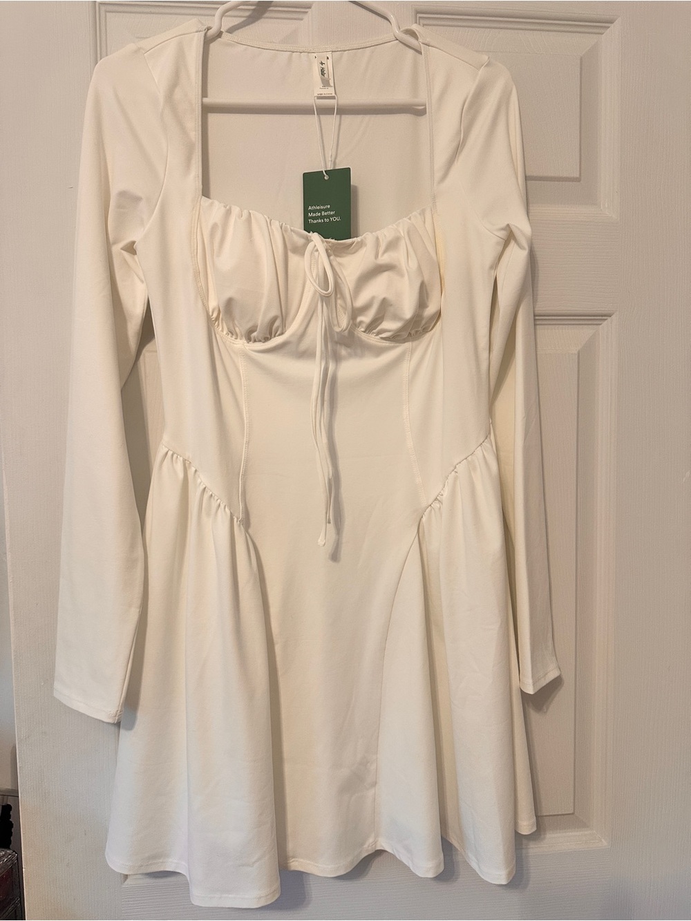 HALARA Women’s Long Sleeve White Fit-and-Flare Dress with Bust Tie